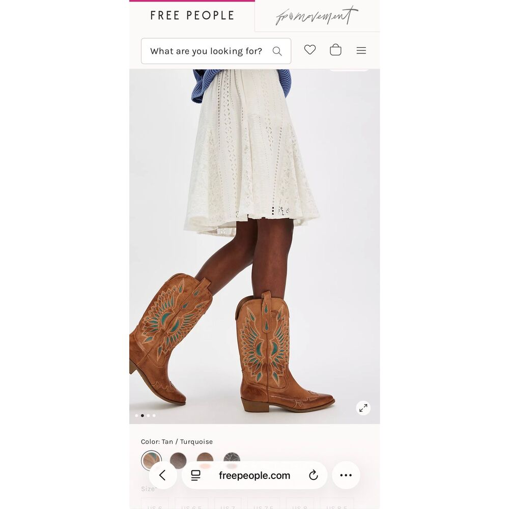 Free People Matisse Willa Western Boots Brown Turquoise Embroidered 7.5 NEW - Picture 8 of 16